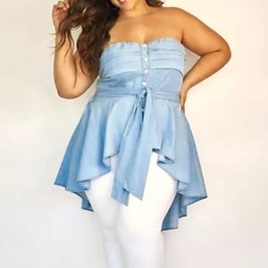NWT 3X FTF Katrina Off The Shoulder Chambray Hi-Lo